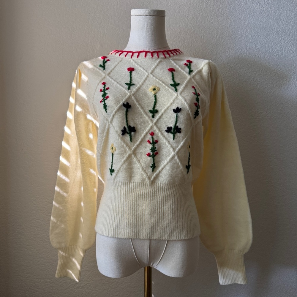 ME Makeover Essentials Cream Sweater with Red Accents